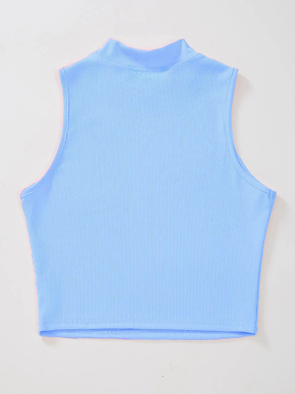 Women's & Girls Sky Blue Solid Mock Neck Rib/Knit Sleeveless Stretchable Slim Fit Crop Tank Top Istyle Can