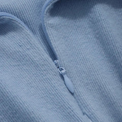 Istyle Can Sky Blue Women's Top Solid Long Sleeve Ribbed Asymmetric Hem Casual T-Shirt Istyle Can