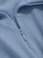 Istyle Can Sky Blue Women's Top Solid Long Sleeve Ribbed Asymmetric Hem Casual T-Shirt Istyle Can