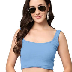 Women's & Girls' Solid Sky Blue Ribbed Square Neck Slim Fit Crop Tank Tops Istyle Can
