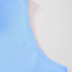Women's & Girls Sky Blue Solid Mock Neck Rib/Knit Sleeveless Stretchable Slim Fit Crop Tank Top Istyle Can