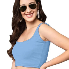 Women's & Girls' Solid Sky Blue Ribbed Square Neck Slim Fit Crop Tank Tops Istyle Can