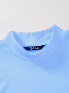 Women's & Girls Sky Blue Solid Mock Neck Rib/Knit Sleeveless Stretchable Slim Fit Crop Tank Top Istyle Can