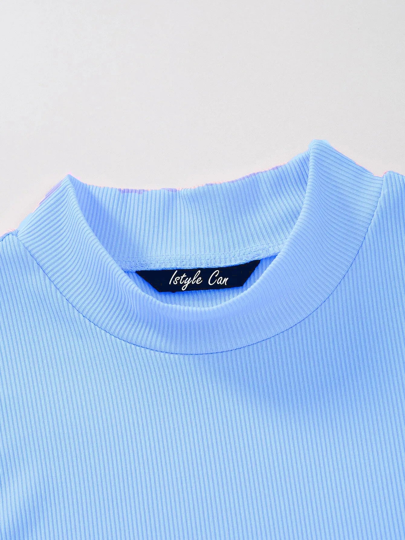 Women's & Girls Sky Blue Solid Mock Neck Rib/Knit Sleeveless Stretchable Slim Fit Crop Tank Top Istyle Can