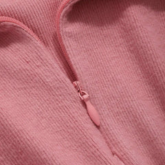 Istyle Can Soft Pink Women's Top Solid Long Sleeve Ribbed Asymmetric Hem Casual T-Shirt Istyle Can