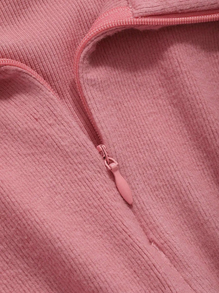 Istyle Can Soft Pink Women's Top Solid Long Sleeve Ribbed Asymmetric Hem Casual T-Shirt Istyle Can