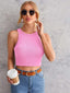 Women's Crew Neck Sleeveless Solid Rib Knit Baby Pink Crop Tank Top Istyle Can