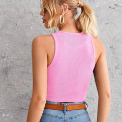 Women's Crew Neck Sleeveless Solid Rib Knit Baby Pink Crop Tank Top Istyle Can