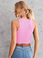 Women's Crew Neck Sleeveless Solid Rib Knit Baby Pink Crop Tank Top Istyle Can