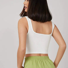 Women's & Girls' Solid White Ribbed Square Neck Slim Fit Crop Tank Tops Istyle Can