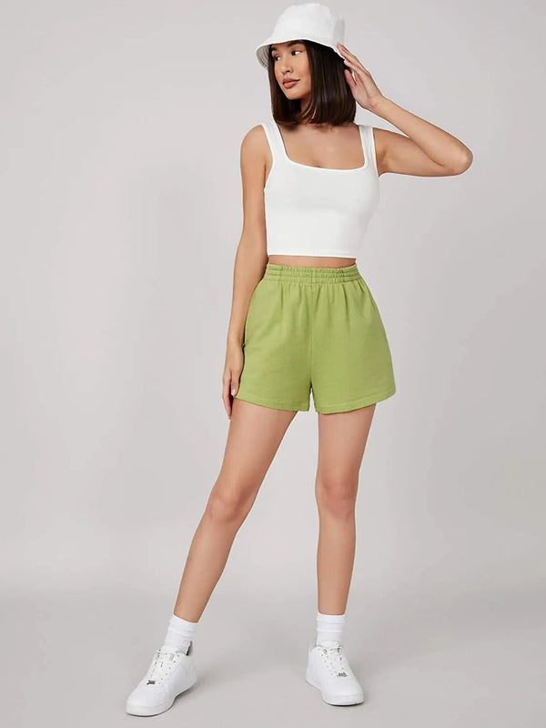 Women's & Girls' Solid White Ribbed Square Neck Slim Fit Crop Tank Tops Istyle Can