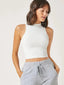 Women's & Girls White Solid Mock Neck Rib/Knit Sleeveless Stretchable Slim Fit Crop Tank Top Istyle Can