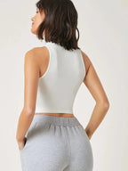 Women's & Girls White Solid Mock Neck Rib/Knit Sleeveless Stretchable Slim Fit Crop Tank Top Istyle Can