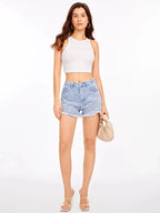 Women's Crew Neck Sleeveless Solid Rib Knit WhiteCrop Tank Top Istyle Can