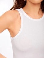 Women's Crew Neck Sleeveless Solid Rib Knit WhiteCrop Tank Top Istyle Can