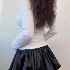 Istyle Can White Women’s Ribbed Square Neck Puff Sleeve Top Istyle Can