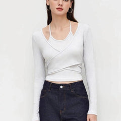 Istyle Can White Women’s Halter Neckline Knotted Cross-Wrap Crop Top My Store