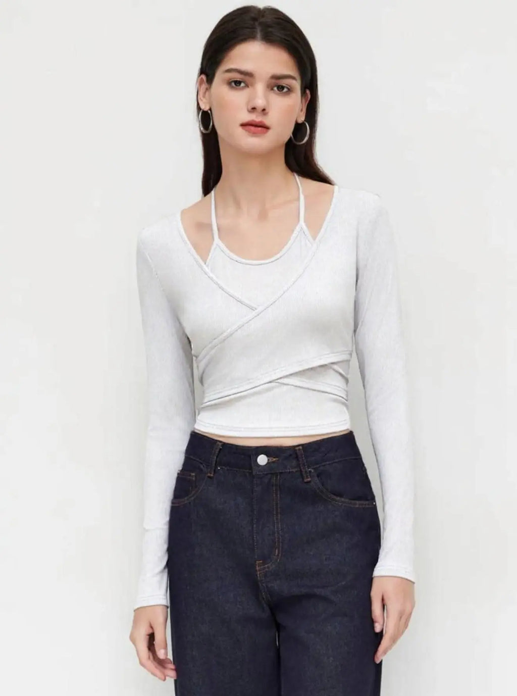 Istyle Can White Women’s Halter Neckline Knotted Cross-Wrap Crop Top My Store