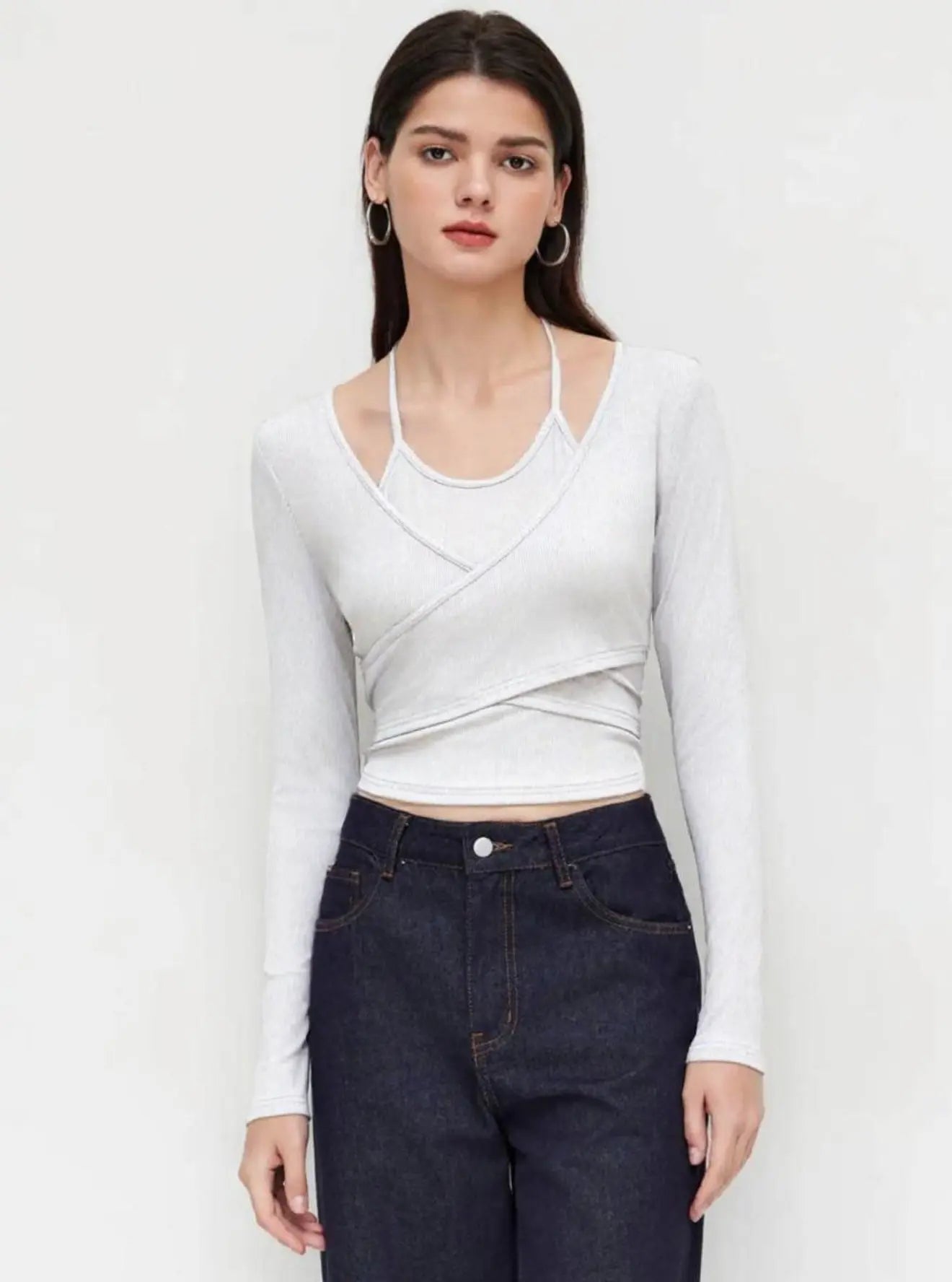 Istyle Can White Women’s Halter Neckline Knotted Cross-Wrap Crop Top My Store