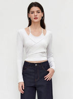 Istyle Can White Women’s Halter Neckline Knotted Cross-Wrap Crop Top My Store