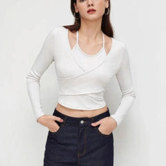 Istyle Can White Women’s Halter Neckline Knotted Cross-Wrap Crop Top My Store