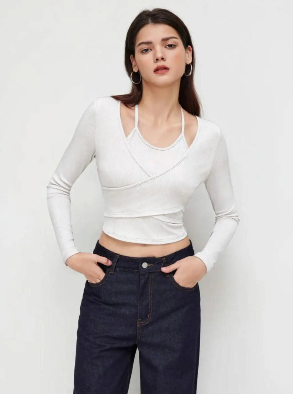 Istyle Can White Women’s Halter Neckline Knotted Cross-Wrap Crop Top My Store