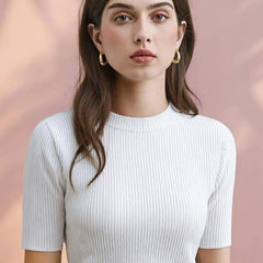 White Women’s Slim Fit Solid Rib Knit Stretchable Top Istyle Can