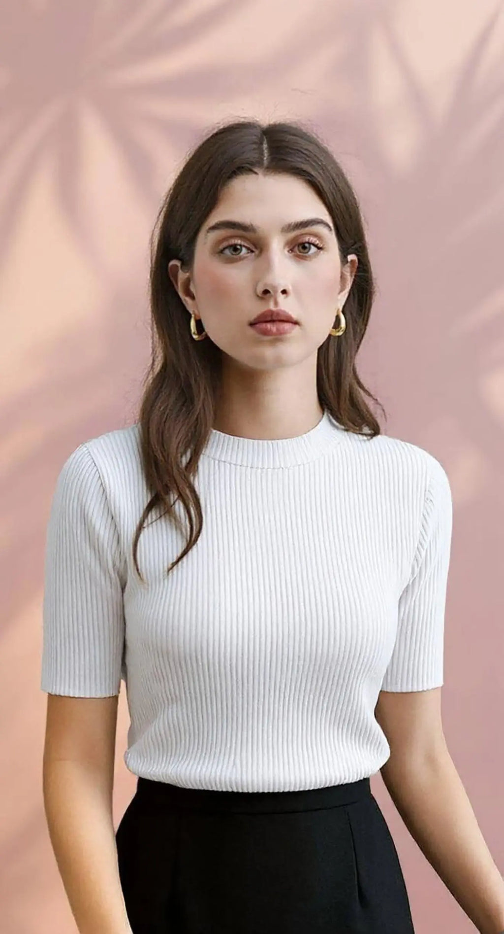 White Women’s Slim Fit Solid Rib Knit Stretchable Top Istyle Can