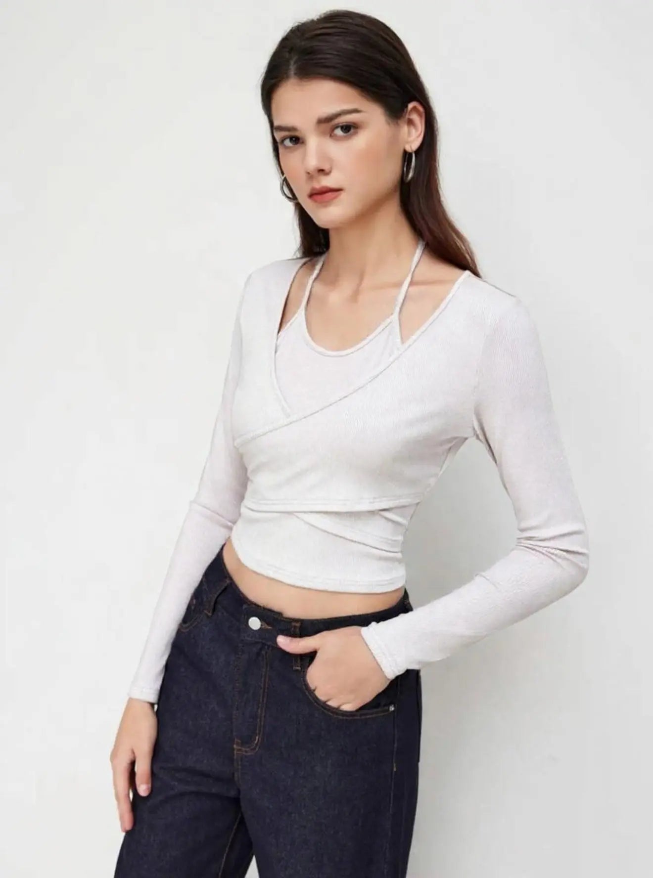 Istyle Can White Women’s Halter Neckline Knotted Cross-Wrap Crop Top My Store