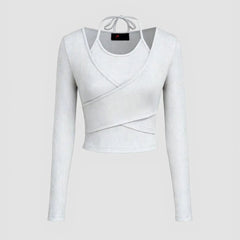 Istyle Can White Women’s Halter Neckline Knotted Cross-Wrap Crop Top My Store