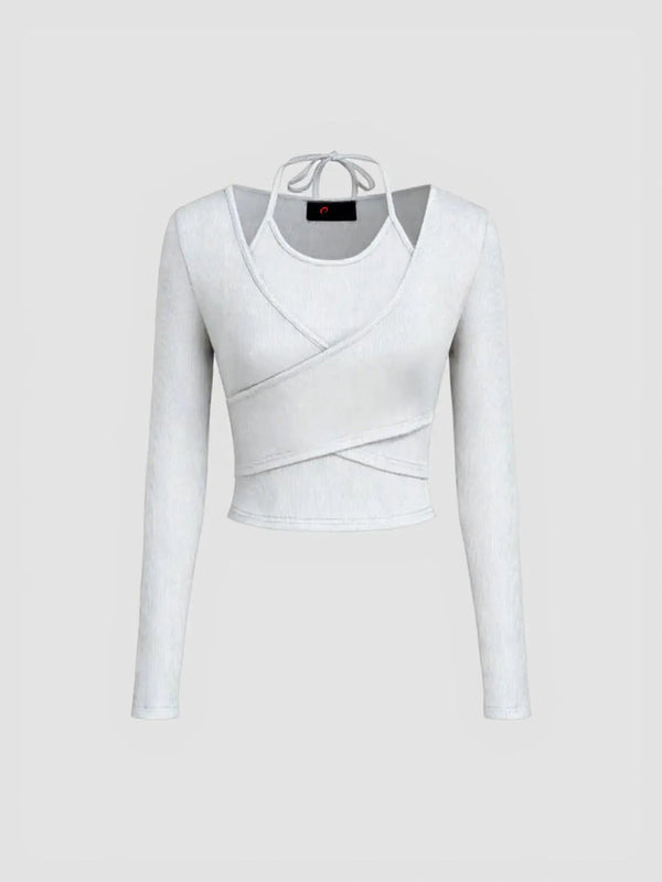 Istyle Can White Women’s Halter Neckline Knotted Cross-Wrap Crop Top My Store