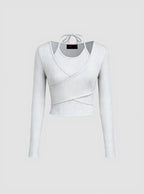 Istyle Can White Women’s Halter Neckline Knotted Cross-Wrap Crop Top My Store