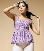 Istyle Can Purple Peacock Motif Jaipuri Cotton Printed Scoop Neck Strappy Sleeveless Top for Women My Store