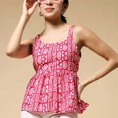 Istyle Can Pink Tribal Geometric Jaipuri Cotton Printed Scoop Neck Strappy Sleeveless Top for Women My Store