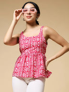 Istyle Can Pink Tribal Geometric Jaipuri Cotton Printed Scoop Neck Strappy Sleeveless Top for Women My Store