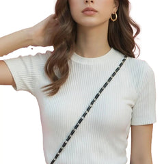White Women’s Slim Fit Solid Rib Knit Stretchable Top Istyle Can