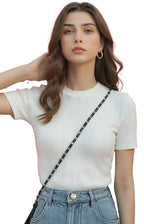 White Women’s Slim Fit Solid Rib Knit Stretchable Top Istyle Can