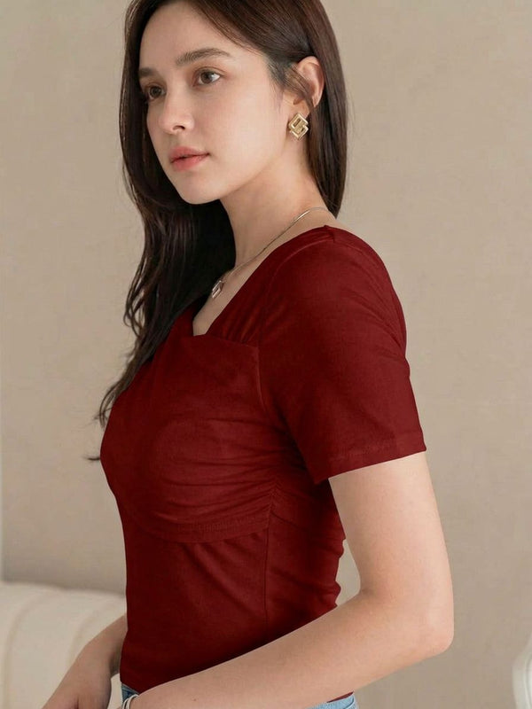maroon top