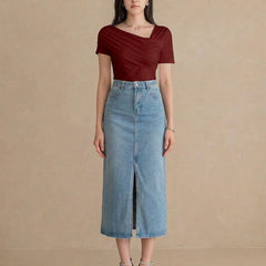 maroon top