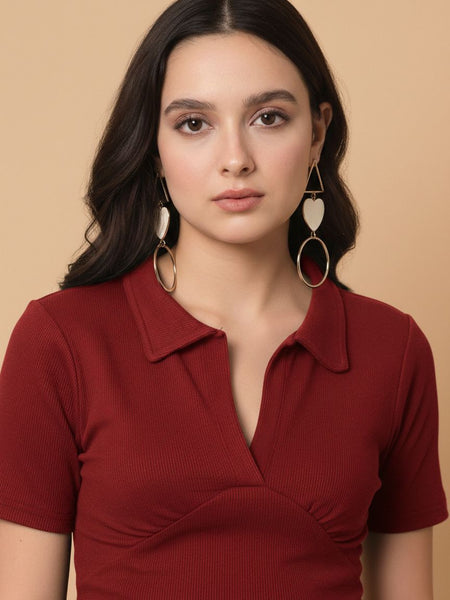 maroon top