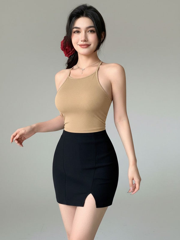 beige top