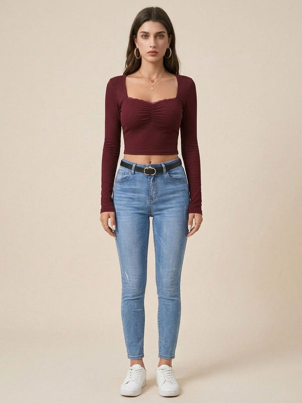 maroon top