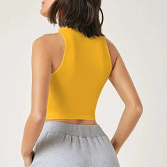 Women's & Girls Mustard Solid Mock Neck Rib/Knit Sleeveless Stretchable Slim Fit Crop Tank Top Istyle Can
