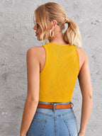 Women's Crew Neck Sleeveless Solid Rib Knit Mustard Crop Tank Top Istyle Can
