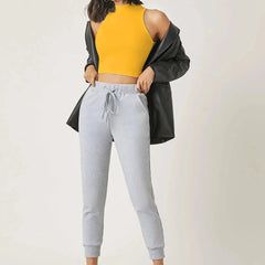 Women's & Girls Mustard Solid Mock Neck Rib/Knit Sleeveless Stretchable Slim Fit Crop Tank Top Istyle Can