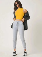 Women's & Girls Mustard Solid Mock Neck Rib/Knit Sleeveless Stretchable Slim Fit Crop Tank Top Istyle Can